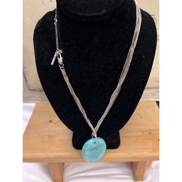 Kenneth Cole Silver-Tone Multi-Strand Chain Necklace With Turquoise Pendant - Picture 6 of 12